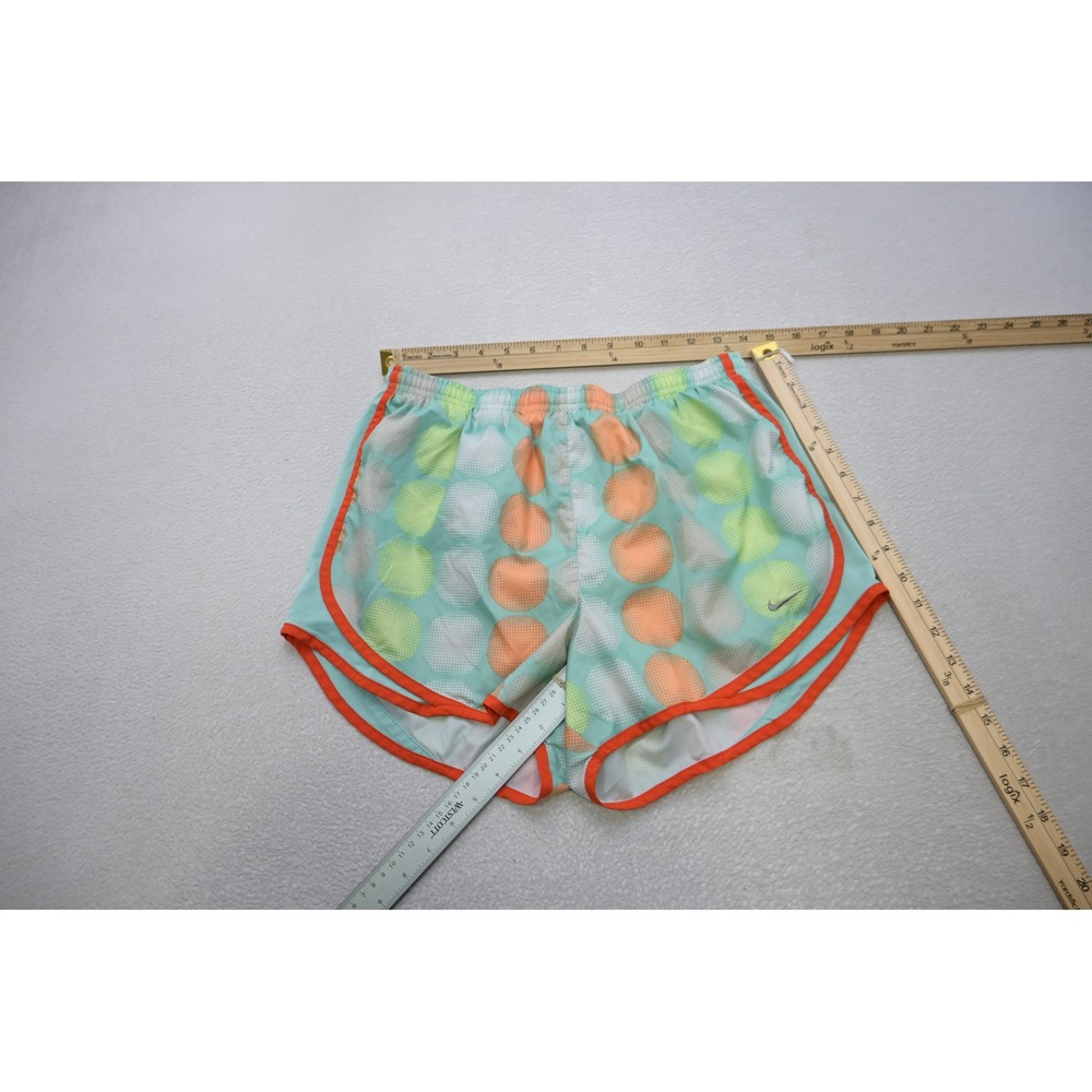 Nike Running Shorts Womens Large Teal Orange Polka Dot Dri-FIT Tempo Excellent
